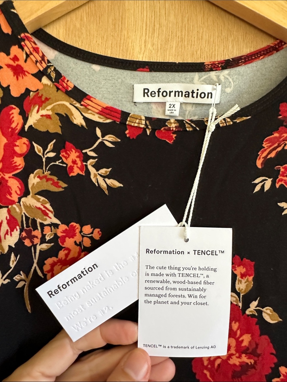 Reformation Black Maxi Dress with Red and Tan Floral Print - Picture 7 of 7